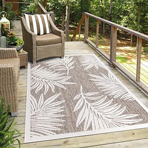 carpet city Outdoor-Teppich Wetterfest Balkon Terrassen - Beige in 140x200 cm - Deko Teppiche Außen Wasserfest - Balkondekoration Florale-Optik Wohnzimmerteppiche von carpet city