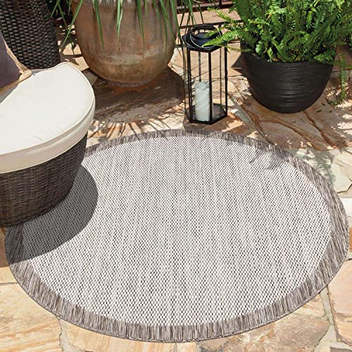 carpet city Outdoor-Teppich Wetterfest Balkon Terrassen - Beige in 160x160 cm Rund - Deko Teppiche Außen Wasserfest - Balkondekoration Bordüre Wohnzimmerteppiche von carpet city