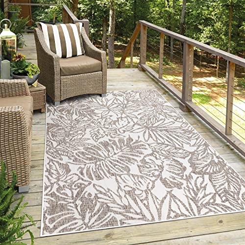 carpet city Outdoor-Teppich Wetterfest Balkon Terrassen - Beige in 160x230 cm - Deko Teppiche Außen Wasserfest - Balkondekoration Floral Wohnzimmerteppiche von carpet city