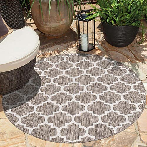 carpet city Outdoor-Teppich Wetterfest Balkon Terrassen - Beige in 200x200 cm Rund - Deko Teppiche Außen Wasserfest - Balkondekoration Marokkanisch Wohnzimmerteppiche von carpet city