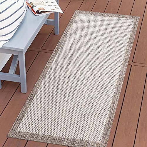 carpet city Outdoor-Teppich Wetterfest Balkon Terrassen - Beige in 80x150 cm - Deko Teppiche Außen Wasserfest - Balkondekoration Bordüre Wohnzimmerteppiche von carpet city