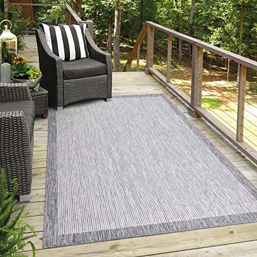 carpet city Outdoor-Teppich Wetterfest Balkon Terrassen - Grau in 120x170 cm - Deko Teppiche Außen Wasserfest - Balkondekoration Bordüre Wohnzimmerteppiche von carpet city