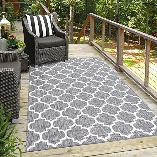carpet city Outdoor-Teppich Wetterfest Balkon Terrassen - Grau in 120x170 cm - Deko Teppiche Außen Wasserfest - Balkondekoration Marokkanisch Wohnzimmerteppiche von carpet city