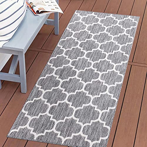 carpet city Outdoor-Teppich Wetterfest Balkon Terrassen - Grau in 80x150 cm - Deko Teppiche Außen Wasserfest - Balkondekoration Marokkanisch Wohnzimmerteppiche von carpet city