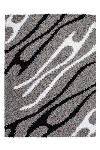 carpet city % Sale Teppich Modern Hochflor Shaggy Wohnzimmer Welle Schwarz Weiss Grau Größe 60/110 cm von carpet city