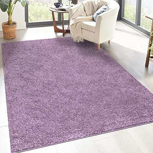 carpet city Shaggy Hochflor Teppich - 150x150 cm Quadratisch - Lila - Langflor Wohnzimmerteppich - Einfarbig Uni Modern - Flauschig-Weiche Teppiche Schlafzimmer Deko von carpet city