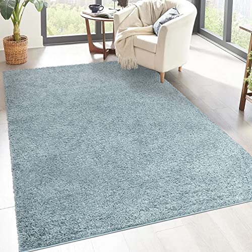 carpet city Shaggy Hochflor Teppich - 150x150 cm Quadratisch - Türkis - Langflor Wohnzimmerteppich - Einfarbig Uni Modern - Flauschig-Weiche Teppiche Schlafzimmer Deko von carpet city