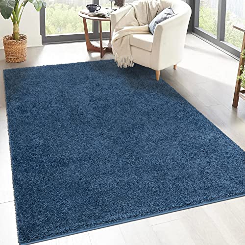 carpet city Shaggy Hochflor Teppich - 160x230 cm - Blau - Langflor Wohnzimmerteppich - Einfarbig Uni Modern - Flauschig-Weiche Teppiche Schlafzimmer Deko von carpet city