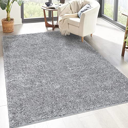 carpet city Shaggy Hochflor Teppich - 60x110 cm - Grau - Langflor Wohnzimmerteppich - Einfarbig Uni Modern - Flauschig-Weiche Teppiche Schlafzimmer Deko von carpet city