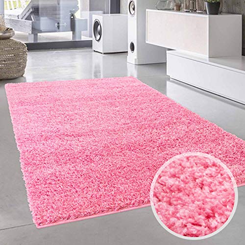 carpet city Shaggy Hochflor-Teppich Einfarbig, Uni Pink in rechteckig, rund, quadratisch für Wohn- und Schlafzimmer mit weichen Flor; Größe: 200x200 cm quadratisch von carpet city