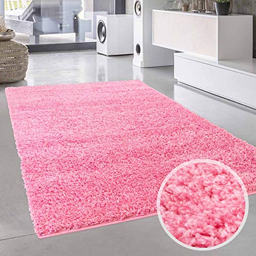 carpet city Shaggy Hochflor-Teppich Einfarbig, Uni Pink in rechteckig, rund, quadratisch für Wohn- und Schlafzimmer mit weichen Flor; Größe: 80x300 cm von carpet city