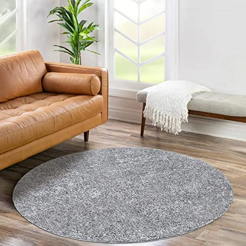 carpet city Shaggy Hochflor Teppich - Rund 120 cm - Grau - Langflor Wohnzimmerteppich - Einfarbig Uni Modern - Flauschig-Weiche Teppiche Schlafzimmer Deko von carpet city
