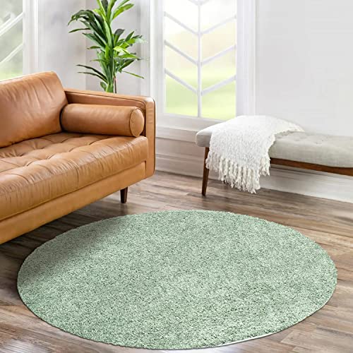 carpet city Shaggy Hochflor Teppich - Rund 120 cm - Grün - Langflor Wohnzimmerteppich - Einfarbig Uni Modern - Flauschig-Weiche Teppiche Schlafzimmer Deko von carpet city