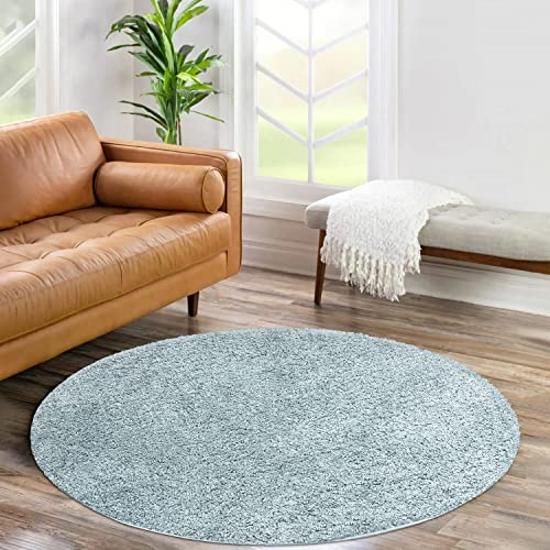 carpet city Shaggy Hochflor Teppich - Rund 120 cm - Türkis - Langflor Wohnzimmerteppich - Einfarbig Uni Modern - Flauschig-Weiche Teppiche Schlafzimmer Deko von carpet city