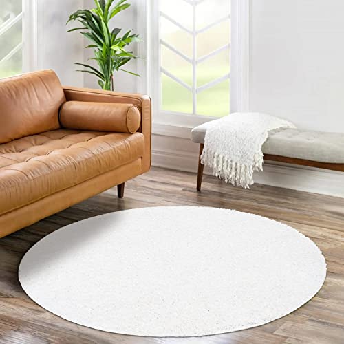 carpet city Shaggy Hochflor Teppich - Rund 120 cm - Weiß - Langflor Wohnzimmerteppich - Einfarbig Uni Modern - Flauschig-Weiche Teppiche Schlafzimmer Deko von carpet city