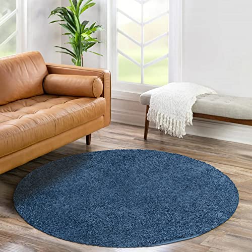 carpet city Shaggy Hochflor Teppich - Rund 160 cm - Blau - Langflor Wohnzimmerteppich - Einfarbig Uni Modern - Flauschig-Weiche Teppiche Schlafzimmer Deko von carpet city
