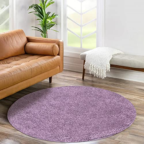 carpet city Shaggy Hochflor Teppich - Rund 200 cm - Lila - Langflor Wohnzimmerteppich - Einfarbig Uni Modern - Flauschig-Weiche Teppiche Schlafzimmer Deko von carpet city