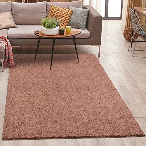 carpet city Shaggy Teppich Hochflor - 120x170 cm - Rosa-Rot Einfarbig - Weicher Wohnzimmerteppich Uni Modern - Polyester-Teppiche Soft Flauschig-Weich Schlafzimmer - Kinderzimmerteppich von carpet city