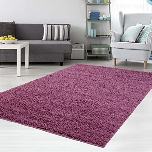 carpet city Shaggy-Teppich Lila 190x280 cm - Hochflor Langflor Einfarbige Teppiche Wohnzimmer Schlafzimmer von carpet city