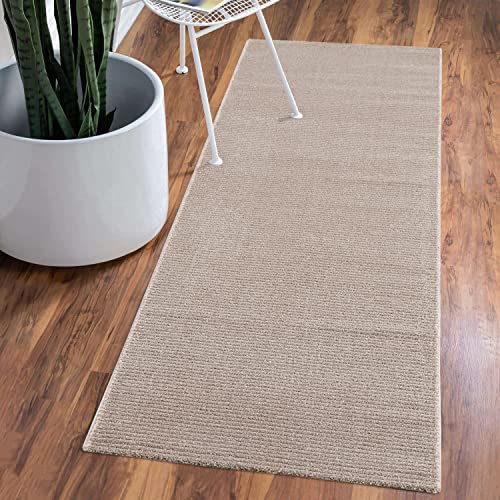 carpet city Teppich Einfarbig Beige Flur - Läufer 80x300 cm - Hochtief-Streifen-Muster, 3D-Effekt - Kurzflor Teppiche Modern - Deko Home&Living von carpet city