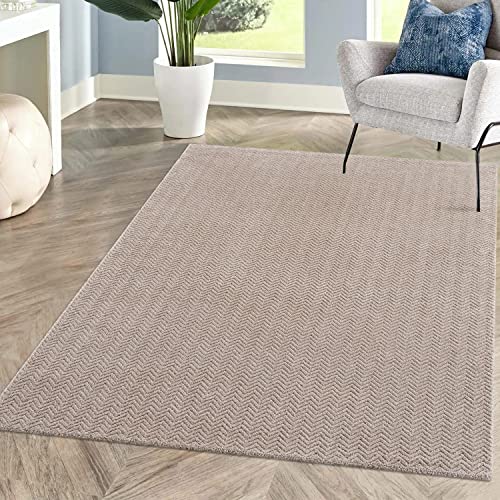 carpet city Teppich Einfarbig Beige Wohnzimmer - Rechteckig 200x290 cm - Hochtief-Chevron-Muster, 3D-Effekt - Kurzflor Teppiche Modern - Deko Home&Living von carpet city