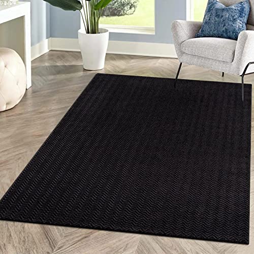 carpet city Teppich Einfarbig Graphite Wohnzimmer - Rechteckig 120x160 cm - Hochtief-Chevron-Muster, 3D-Effekt - Kurzflor Teppiche Modern - Deko Home&Living von carpet city