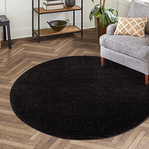 carpet city Teppich Einfarbig Graphite Wohnzimmer - Rund 160x160 cm - Hochtief-Streifen-Muster, 3D-Effekt - Kurzflor Teppiche Modern - Deko Home&Living von carpet city