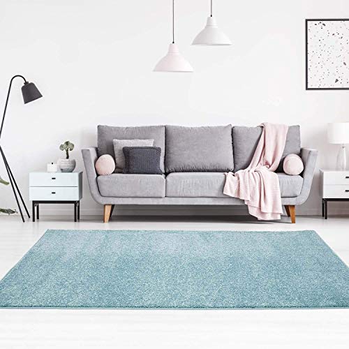 carpet city Teppich Einfarbig Uni Flachfor Soft & Shiny in Blau für Wohnzimmer; Größe: 140x200 cm von carpet city