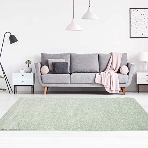 carpet city Teppich Einfarbig Uni Flachfor Soft & Shiny in Grün für Wohnzimmer; Größe: 140x200 cm von carpet city