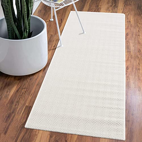 carpet city Teppich Einfarbig Weiß Flur - Kleiner Läufer 80x150 cm - Hochtief-Chevron-Muster, 3D-Effekt - Kurzflor Teppiche Modern - Deko Home&Living von carpet city