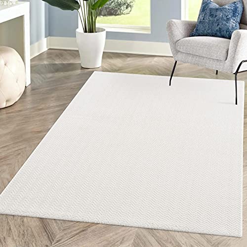 carpet city Teppich Einfarbig Weiß Wohnzimmer - Rechteckig 140x200 cm - Hochtief-Chevron-Muster, 3D-Effekt - Kurzflor Teppiche Modern - Deko Home&Living, fancy-805_fg-white-140x200 von carpet city