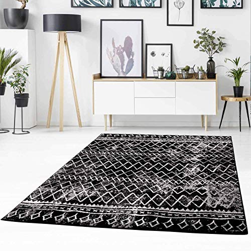 carpet city Teppich Flachflor mit Zickzack-Muster, Chevron, Modern, Meliert in Schwarz für Wohnzimmer; Größe: 120x170 cm von carpet city