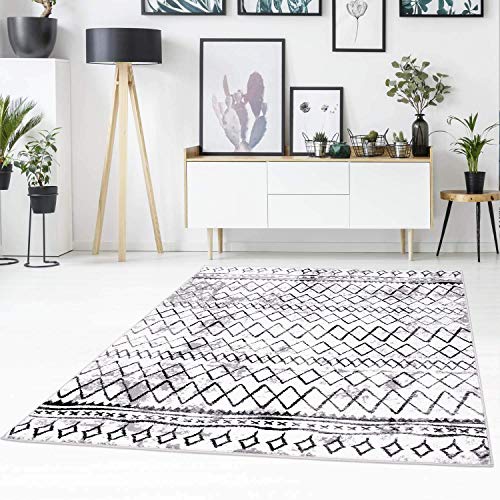 carpet city Teppich Flachflor mit Zickzack-Muster, Chevron, Modern, Meliert in Weiß, Schwarz für Wohnzimmer; Größe: 120x170 cm von carpet city