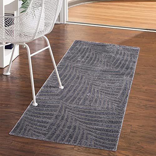 carpet city Teppich Flur 80x150 cm - Anthrazit, Grau - Kurzflor, 3D-Effekt, Glanzgarn - Geo-Muster, Floral - Moderner Teppich-Läufer Schlafzimmer, Wohnzimmer, Esszimmer von carpet city