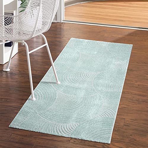 carpet city Teppich Flur 80x150 cm - Mint-Grün, Grau - Kurzflor, 3D-Effekt, Glanzgarn - Geo-Muster, Kreise - Moderner Teppich-Läufer Schlafzimmer, Wohnzimmer, Esszimmer von carpet city