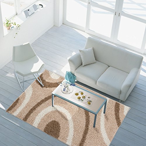 carpet city Teppich Hochflor Langflor Shaggy Wohnzimmer Öko Tex Welle braun beige Creme 80x300 cm von carpet city