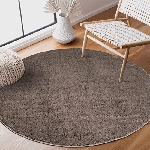 carpet city Teppich Hochflor Wohnzimmer - Super Soft - 160 cm Rund - Taupe, Einfarbig - Micro-Polyester Teppiche Schlafzimmer - Langflor Wohnzimmerteppiche Modern von carpet city