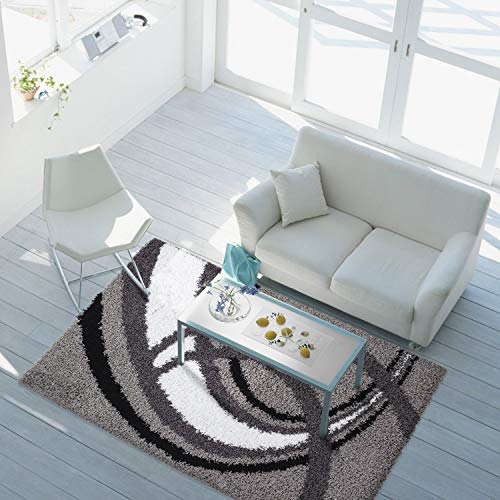 carpet city Teppich Hochflor Shaggy Wohnzimmer Schwung Welle Grau Creme Schwarz Creme Öko Tex 60x110 cm von carpet city