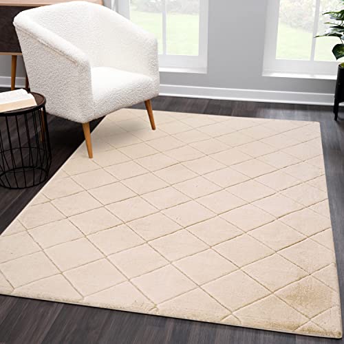 carpet city Teppich Hochflor Wattiert Einfarbig - Beige 160x230 cm Rechteckig - Weicher Wohnzimmerteppich - 3D-Optik, Hoch-Tief-Effekt - Moderne Teppiche Schlafzimmer von carpet city