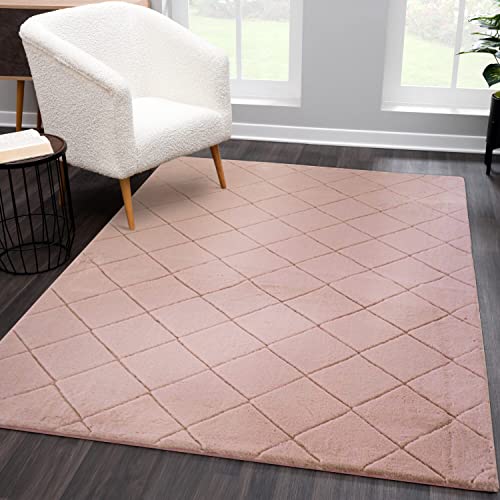 carpet city Teppich Hochflor Wattiert Einfarbig - Puder-Pink 120x170 cm Rechteckig - Weicher Wohnzimmerteppich - 3D-Optik, Hoch-Tief-Effekt - Moderne Teppiche Schlafzimmer von carpet city