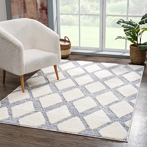 carpet city Teppich Hochflor Wohnzimmer - 200x290 cm - Scandi, Landhaus-Stil Creme Grau - Cut-Loop, Hochtief, 3D-Effekt - Shaggy Teppiche Flauschig-Weich Schlafzimmer Langflor von carpet city