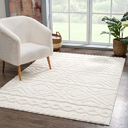 carpet city Teppich Wohnzimmer Hochflor Creme - 80x150 cm - Rauten Hochtief-Muster, 3D-Effekt - Bettvorleger Schlafzimmer Teppiche Boho, Skandi carpet city Teppich Wohnzimmer Hochflor Creme - 80x150 cm - Rauten Hochtief-Muster, 3D-Effekt - Bettvorleger Schlafzimmer Teppiche Boho, Skandi von carpet city