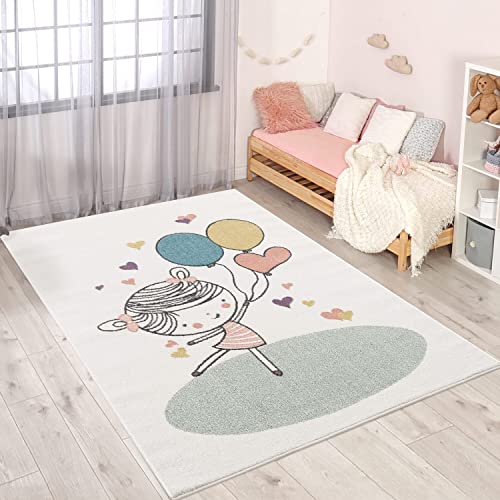 Teppich Kinderzimmer 120x160 cm - Kinderteppich Creme, Bunt - Cartoon, Mädchen, Herzen - Spielteppich Kinder - Babyzimmer Deko von carpet city