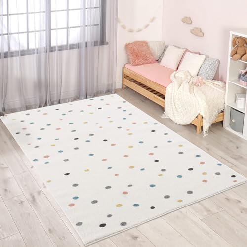 Teppich Kinderzimmer 120x160 cm - Kinderteppich Creme, Bunt - Gepunktet, Konfetti - Spielteppich Kinder - Babyzimmer Deko von carpet city