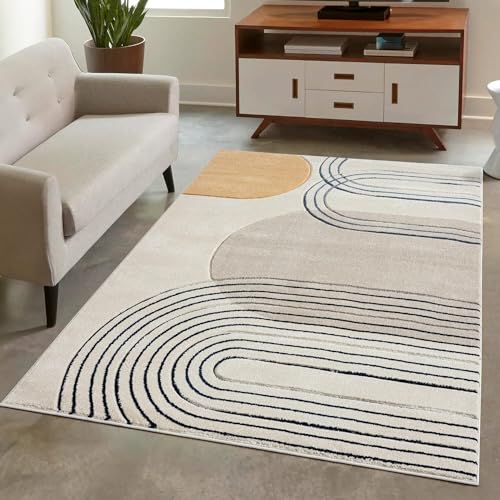 carpet city Teppich Kurzflor Beige - 200x290 cm - Moderne Wohnzimmer-Teppiche Geo-Muster mit 3D-Optik - Flachflor Bodenbelag Deko Schlafzimmer, Esszimmer von carpet city