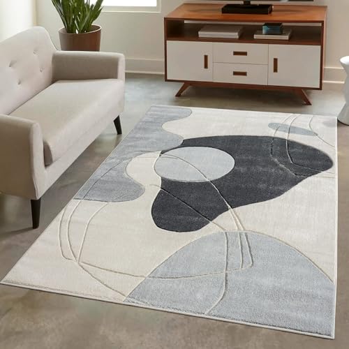 carpet city Teppich Kurzflor Grau - 200x290 cm - Moderne Wohnzimmer-Teppiche Abstraktes Muster mit 3D-Optik - Flachflor Bodenbelag Deko Schlafzimmer, Esszimmer von carpet city