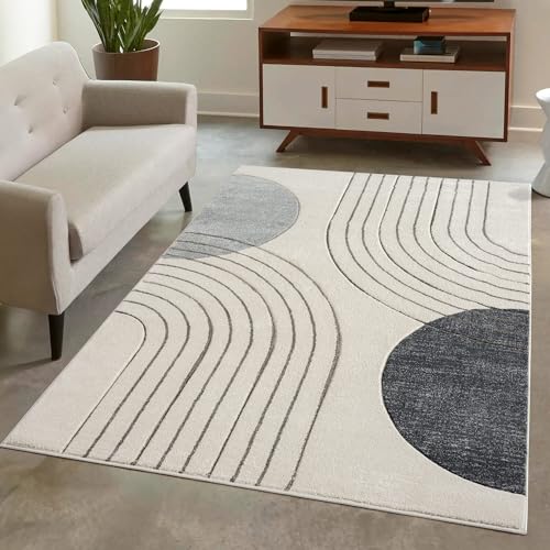 carpet city Teppich Kurzflor Grau - 200x290 cm - Moderne Wohnzimmer-Teppiche Geometrisch, Kreis-Muster mit 3D-Optik - Flachflor Bodenbelag Deko Schlafzimmer, Esszimmer von carpet city