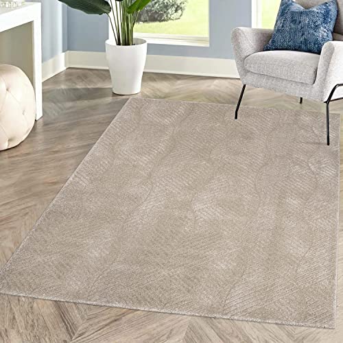 carpet city Teppich Kurzflor Wohnzimmer - Beige - 200x290 cm - Friseé mit 3D-Effekt - Geo-Muster für Schlafzimmer Flur Esszimmer von carpet city