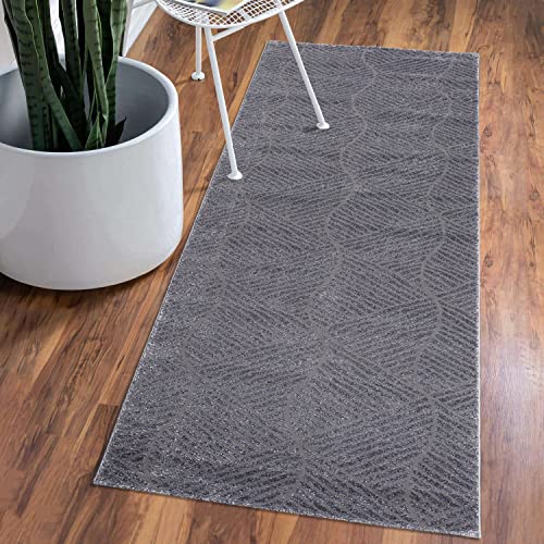 carpet city Teppich Kurzflor Wohnzimmer - Grau, Anthrazit - 80x150 cm Läufer - Friseé mit 3D-Effekt - Geo-Muster für Schlafzimmer Flur Esszimmer von carpet city