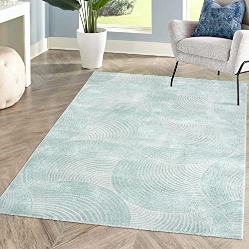 carpet city Teppich Kurzflor Wohnzimmer - Mint-Grün - 140x200 cm - Friseé mit 3D-Effekt - Kreisförmiges Muster für Schlafzimmer Flur Esszimmer von carpet city